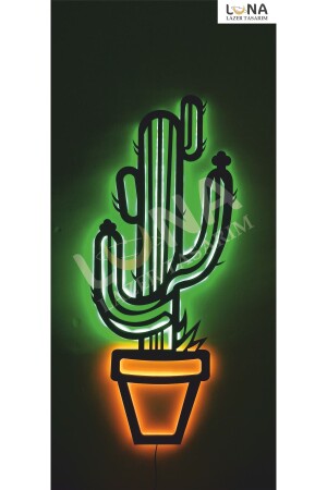 MNZ-Cactus LED مصباح الخشب لوحة الجدار تزيين 70x30 سم.CACTUS LED - LUNA LAZER