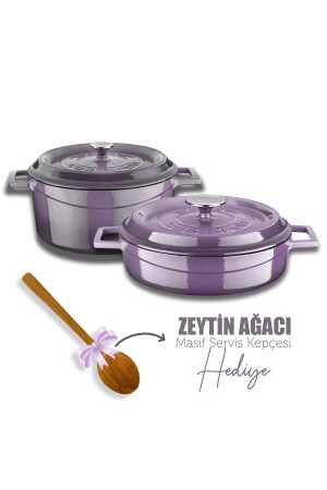 MNZ-Cast Iron Round عميق وضحل 5 قطع مجموعة طباخات LV Y TSC K2 SET - Lava