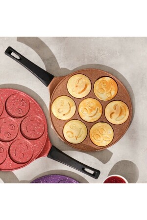 MNZ-Cast Iron Smile Crepe Pancake Pan Claret Red 27 سم و455 - Nehir