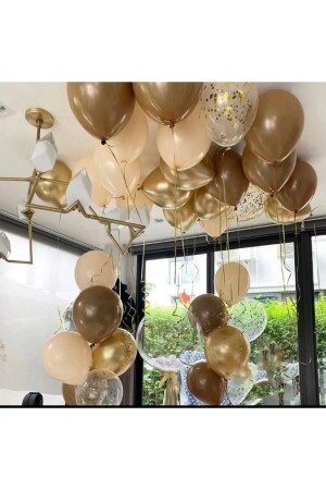 MNZ-Chrome Gold Brown Skin بالون شفاف مع مجموعة من الذهب الكونفيتي 20 - Deniz Party Store
