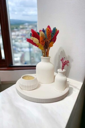 MNZ-Circle Plate Stripped Vase Mini Stripped Vase Stripped Tealight Candle Holder Set of 4 Gift Raw White - Raise Style