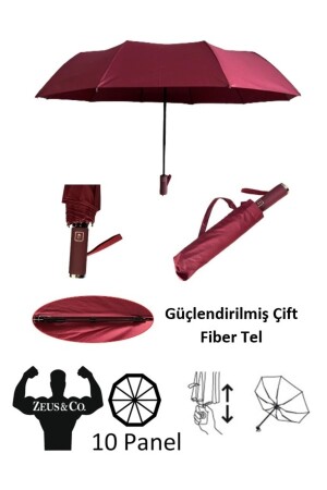 MNZ-Claret Red Extra Strong Extra Durable E7002 المظلة الذكية الكاملة التي لا تتحطم في الرياح - Zeus Co