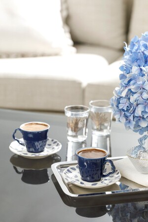 MNZ-Clover Leaf Porcelain Set من كوبين قهوة 80 مل أبيض - أزرق 10032334 - English Home