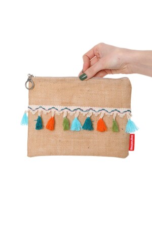 MNZ-Colorful Pom Pom Tasseled Jute Clutch Cloth Bag Jute Series - Baghashtag