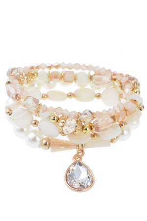 MNZ-Crystal and Pearl Cream Multi Bracelet 5A076 - Pelin Aksesuar