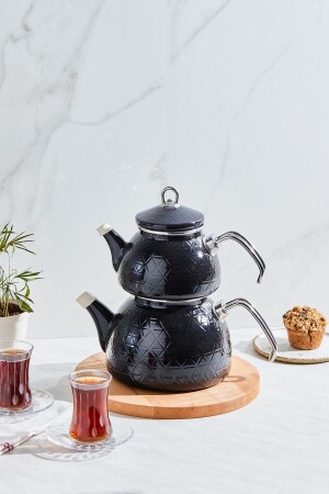 مجموعة من صناديق الشاي من نوع MNZ-Crystal Black Enamel Midi - Karaca