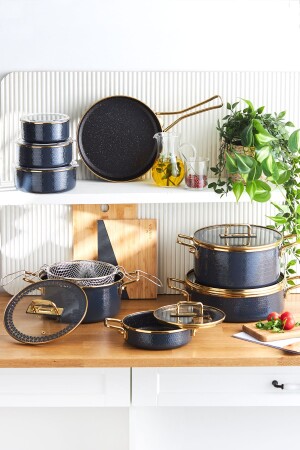 MNZ-Crystal Enameled Granite Induction Base 16 Piece Dowry Cookware Set 153. 09. 01. 2300-1 - Karaca