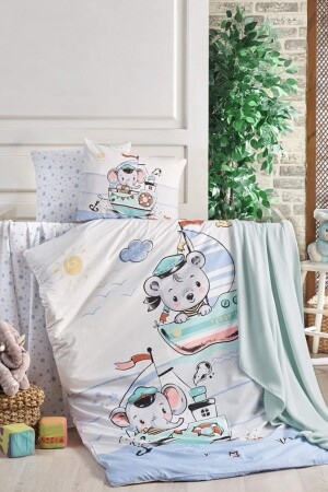 MNZ-Crystal Sailing Ranforce Baby Duvet Cover Set - أزرق - Taç