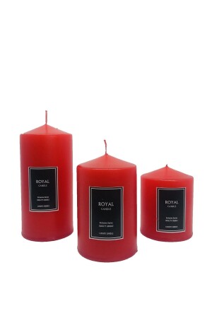 شمعة من طراز MNZ-Cylinder New Year Super Set من 3 قطر أحمر 6 سم ارتفاع 6-9-12 سم - Royal Mum