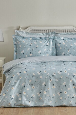 MNZ-Daisy 100% القطن مزدوجة غطاء غطاء مجموعة النعناع الأزرق (PP) - Karaca Home