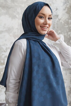 (MNZ-Dama) ، (Silky Jacquard) ، (Hijab Shawl) ، (Navy Blue OZ1001) - OzPrive