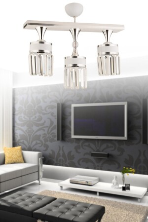 MNZ-Deep 3 Piece White Chrome Golded Crystal Stone Glazed عصرية الشنابل الفاخرة 3015 - KUZEY AYDINLATMA