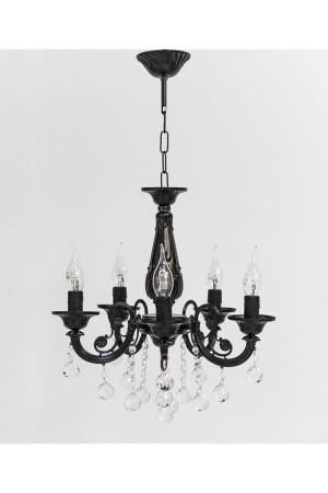 MNZ-Defne 5 Arm Cast Black Stone Chandelier 895 - Berk Avize