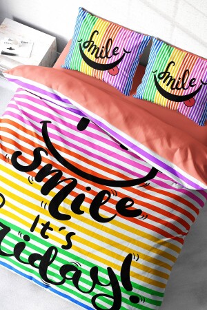 مجموعة غطاء مادة MNZ-Double Duvet Set خيط القطن الصاتين 3D تصميم خاص الجمعة ابتسامة (بدون الأوراق) PERLASERA28909 - PerlaSera