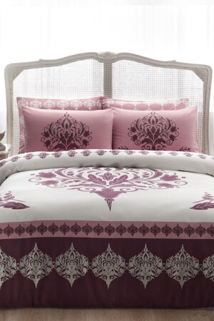 MNZ-Double Mako Satin Duvet Cover Set Venna Plum 99522 - Taç