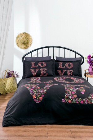 MNZ-Double Ranforce Duvet Cover Set Love Bouquet أسود dop10166671igo - Özdilek