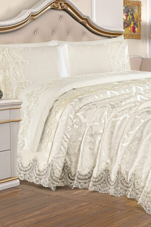 MNZ-Double Sultan Chenille عروسة مجموعة 7 قطع كريم GLN-53439 - Dekoreko