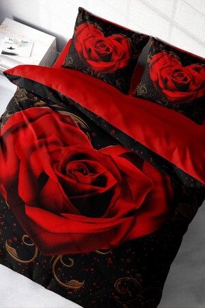مجموعة غطاء MNZ-Duvet Set 100% القطن الطبيعي مزدوج 3D رقمية حمراء أسود القلب وحيد9390HF - Monohome