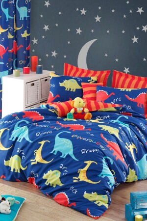 MNZ-Easy-Iron Duvet Cover Set مزدوجة الديناصور الأزرق Ep-021334 - Enlora Home