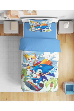MNZ-Erayshome Sonic 3D المطبوعة على السرير الواحد بدون أوراق غطاء غطاء غطاء SNC4Ç - Erays Home