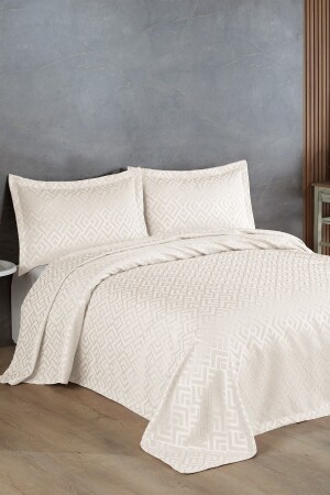 MNZ-Estila Jacquard Chenille غطاء سريري مزدوج (الكريم) - Birhome