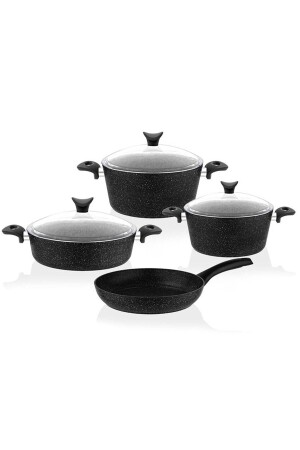 MNZ-Extra Cook 4 قطع 7 قطع غرانيت المطبخات مجموعة سوداء TEC7PRCGTS - Taç