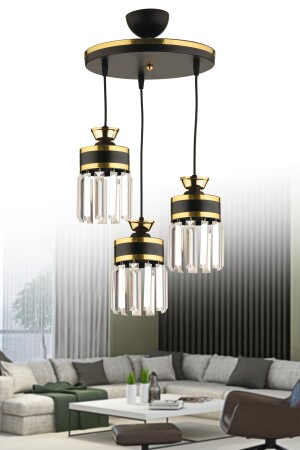 MNZ-Eylül 3-piece pendant lamp كريستال صالون الحجر الأسود الأصفر الذهبي المزخرف المعاصر غرفة المعيشة الرفاهية شمعة 3012 - KUZEY AYDINLATMA
