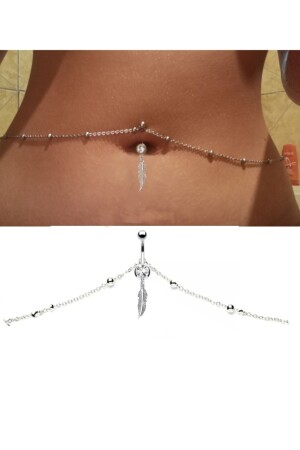 MNZ-Feather Pendant سكة الفولاذية مع سلسلة الجسم 58443CN6 - TakıConcept