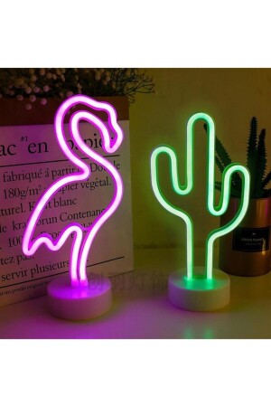 MNZ-Flamingo Neon Cactus Neon بطارية USB الكهربائية تعمل بتشغيل 2 قطع ضوء الليل نيون مجموعة غرفة الأطفال حجم كبير DODEMONTOPAGECE - DogusDeco