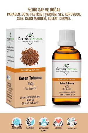 زيت فلانز MNZ-Flaxseed Oil مضغط بارد 50 مل 100% زيت حامل بذور الفلانز النقي والطبيعي - İntense Natural