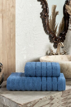 MNZ-Fluffy 2 قطعة حمام منشفة مجموعة إنديغو FLUFFY2BS - TABEA HOME