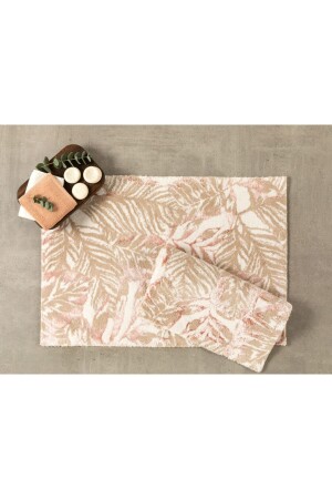 MNZ-Foliage Cotton Flush Cotton Bathroom Set ضوء أبيض رمادي وردي 10034497 - English Home