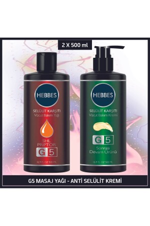 زيت تدليك MNZ-G5 - كريم مكافحة السيلوليتات لتناسب الجسم مجموعة 2 2x500 مل مجموعة تقوية الهدوء - HEBBES