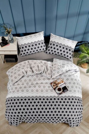 MNZ-Geometric Anthracite Double Duvet Cover Set مجموعة غطاء غطاء غطاء غطاء غطاء غطاء غطاء غطاء غطاء غطاء غط - Tabu Home