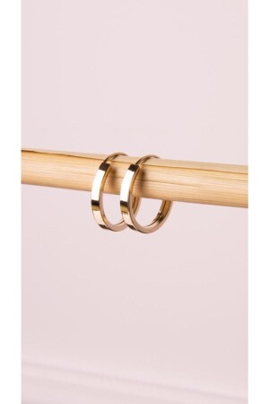 أذنين من طراز MNZ-Gold Flat Hoop مع قفل مخفي 1.6 سم 14 كيرا - Tufanlar Kuyumculuk