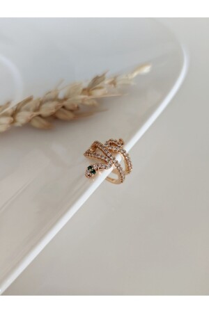 MNZ-Gold Green Eyed Zircon Stone Snake Earcuff Cartilage Earring - Su Perisi Taki Bijuteri