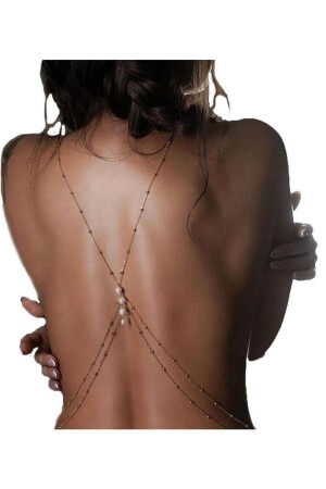MNZ-Gold Pearl Detail Ball Chain Back Accessory POP1042 - pop up store