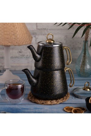 MNZ-Gold Stone Copper Teapot Set حجم العائلة (1-6+3 لتر) - Evren