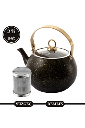 MNZ-Gold Stone Globe Herbal Tea Infuser Teapot 1 lt و Mesh Wire Strainer مجموعة من 2 - Evren