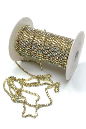 MNZ-Golden Yellow Crystal Stone Metal Slot Strip 1 متر 16 مم - Hayalperest Boncuk