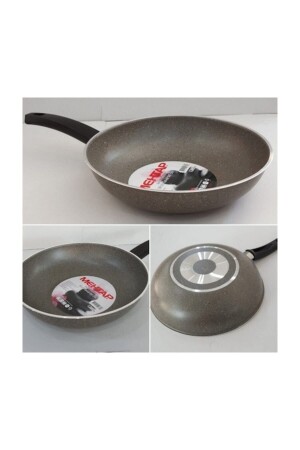 MNZ-Granite Wok Pan 28 سم (حجم كبير رمادي) سطح مقاوم للنيران غير الملصق - Mehtap