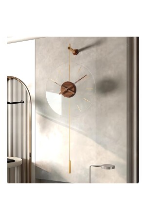 MNZ-Gravity Walnut Heart 40 سم ساعة الجدار الذهبية - ساعة الجدار الحديثة من المعادن والزجاج - Metaquartz Aksesuar