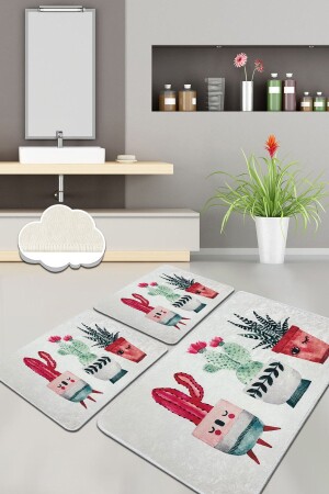 MNZ-Happy Cactus Djt 3 قطع مجموعة حمام المياه المرحاض مجموعة 8682125941561 - Chilai Home