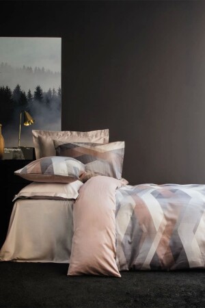MNZ-Helix Brown Satin Duvet Cover Set عائلية ISS-MAM-1100046 - İssimo Home