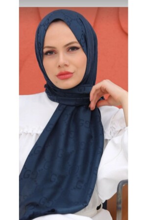 MNZ-Hijab النساء Gucci نمط الحرير جاكارد شال البحرية الأزرق - Har-Um Ticaret