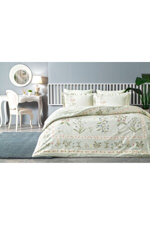 MNZ-Jumble القطن الساتين الملك غطاء القماش المعدل الأخضر - Linens