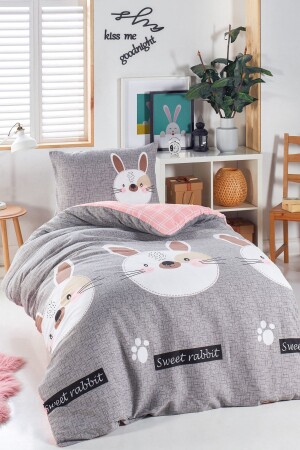 MNZ-Junior Duvet Cover Set خنزير واحد A. Brown-Grey-Pink Ep-022033 - Eponj Home