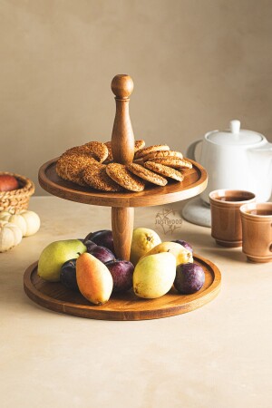 MNZ-Justwood 2 طبقات كعكة الخشبية كعكة العشاء موقف - طبق الخدمة - العلاجات متعددة الأغراض - Kitchen Trend