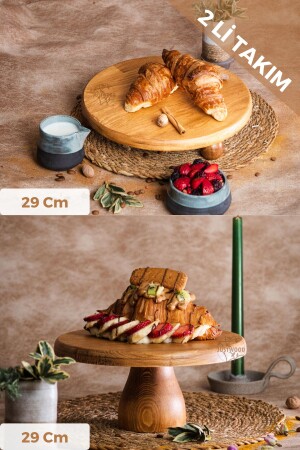 MNZ-Justwood 2 Li Risus&lucca Top Footed 29 سم و 29 عرض كعكة مستديرة خشبية مجموعة طاولة الخدمة - Kitchen Trend
