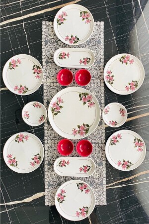 MNZ-Kar Çiçeki 15 قطعة إعداد الإفطار لـ 6 أشخاص karmizi6-15 - VENÜS HOME DECORATION